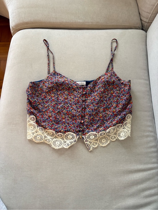 Charlotte Ronson Tops - Charlotte Rosen Navy Floral Lace-Trim Crop Cami